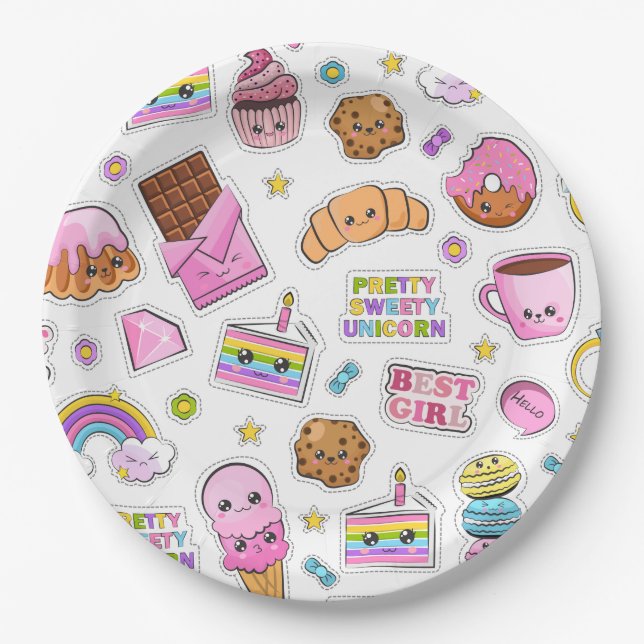 Pattern Funny Unicorn Magic Rainbow Cute      Paper Plate (Front)