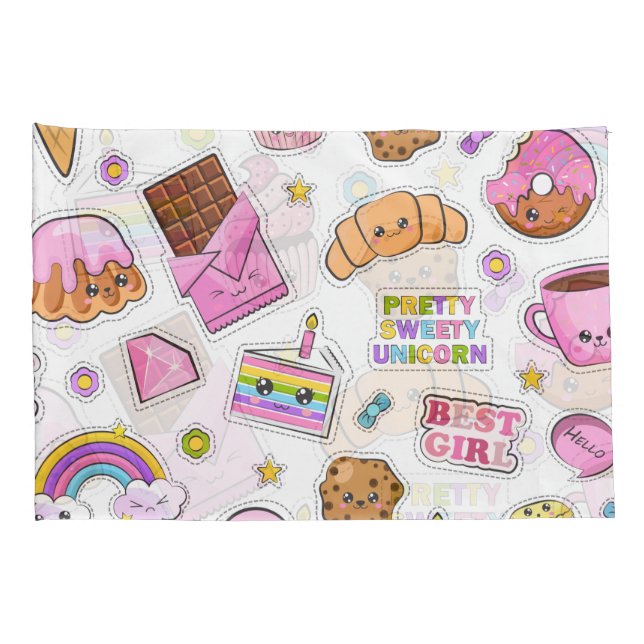Pattern Funny Unicorn Magic Rainbow Cute   Pillowcase (Back-Right)