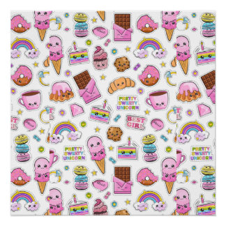 Pattern Funny Unicorn Magic Rainbow Cute    Poster