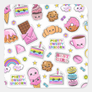 Pattern Funny Unicorn Magic Rainbow Cute  Square Sticker