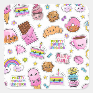 Pattern Funny Unicorn Magic Rainbow Cute Square Sticker