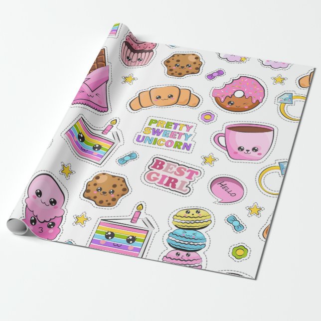 Pattern Funny Unicorn Magic Rainbow Cute       Wrapping Paper (Unrolled)