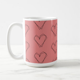 Pattern Heart Line Art Black Pink Coffee Mug