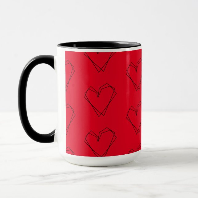 Pattern Heart Line Art Black  Red Coffee Mug (Left)