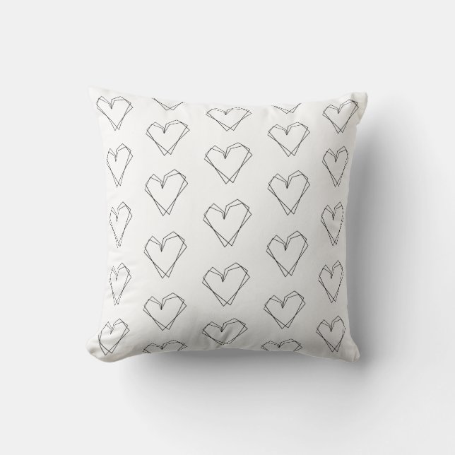 Pattern Heart Line Art Red White Throw Pillow (Front)