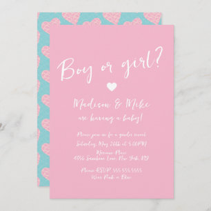 Pattern Heart Valentines Day Gender Reveal Blue Invitation