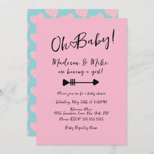  Pattern Heart Valentines Day Pink Baby Shower  Invitation