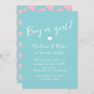  Pattern Heart Valentines Day Pink Gender Reveal Invitation