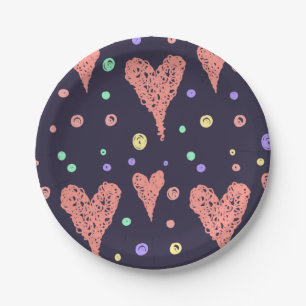 Pattern Hearts Colourful Girly Modern Cute Paper Plate