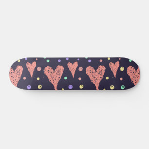 Pattern Hearts Colourful Girly Modern Cute Skateboard