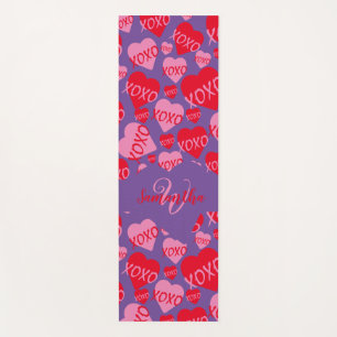Pattern Hearts XOXO Love Red Pink Purple Monogram Yoga Mat