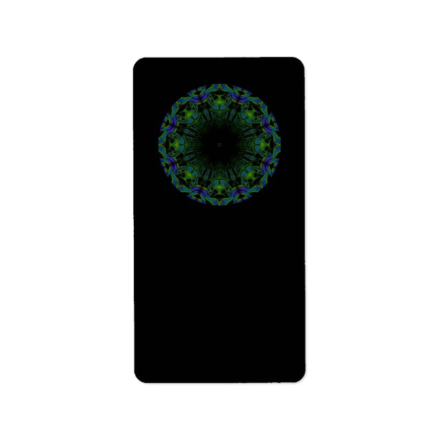 Pattern in Black and Peacock Colours. Label (Front)