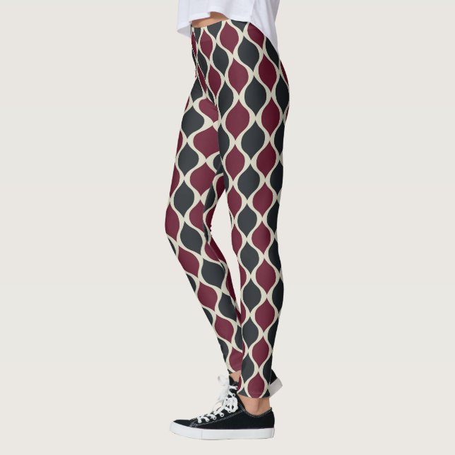 Pattern in Cerise, Olive Green and White Leggings (Left)