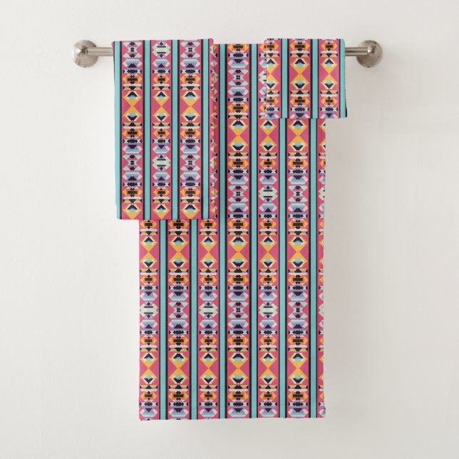 Pattern mix Colourful Abstract Stripes Bath Towel Set (Insitu)