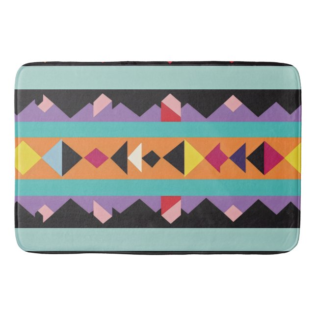 Pattern mix colourful stripes and triangles bath mat (Front)