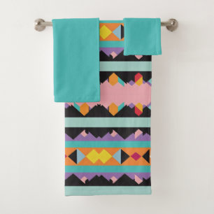 Pattern mix colourful stripes and triangles bath towel set