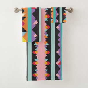 Pattern mix colourful stripes and triangles bath towel set