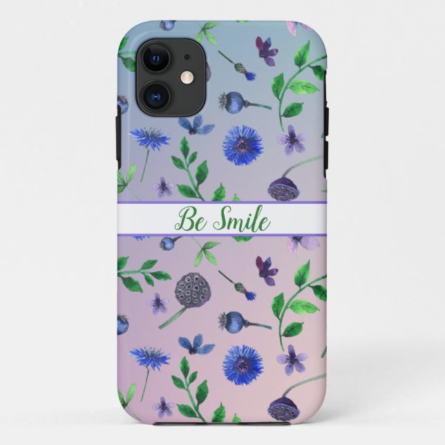 Pattern navy-blue flowers iPhone Case (Back)
