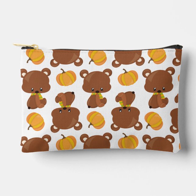 Pattern Of Bears, Cute Bears, Fall, Pumpkins Accessory Pouch (Front)