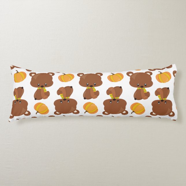 Pattern Of Bears, Cute Bears, Fall, Pumpkins Body Cushion (Front)