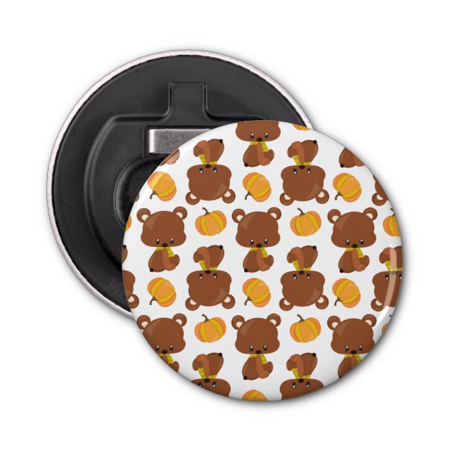 Pattern Of Bears, Cute Bears, Fall, Pumpkins Bottle Opener (Front)