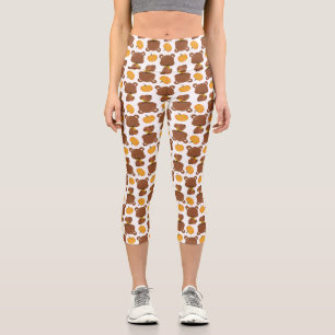 Pattern Of Bears, Cute Bears, Fall, Pumpkins Capri Leggings
