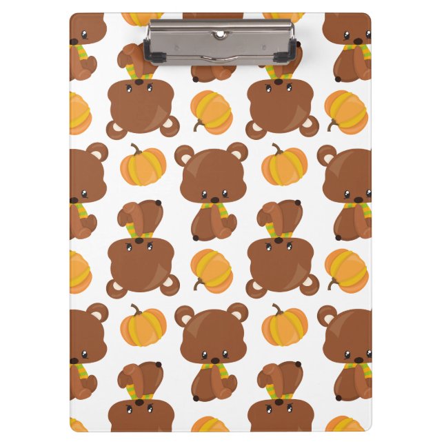 Pattern Of Bears, Cute Bears, Fall, Pumpkins Clipboard (Front)