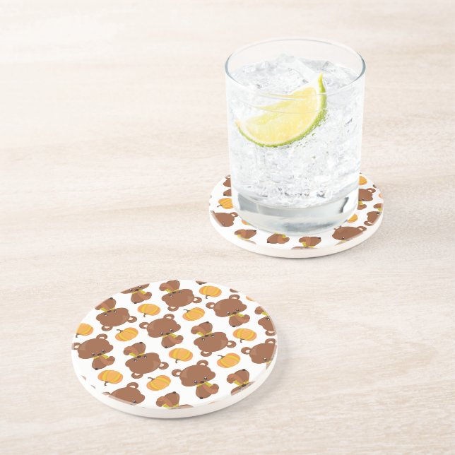 Pattern Of Bears, Cute Bears, Fall, Pumpkins Coaster (Side)