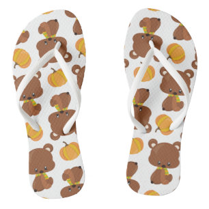 Pattern Of Bears, Cute Bears, Fall, Pumpkins Flip Flops