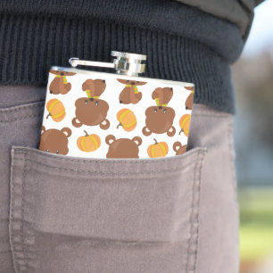 Pattern Of Bears, Cute Bears, Fall, Pumpkins Hip Flask