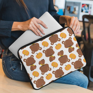 Pattern Of Bears, Cute Bears, Fall, Pumpkins Laptop Sleeve