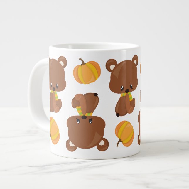 Pattern Of Bears, Cute Bears, Fall, Pumpkins Large Coffee Mug (Front Left)
