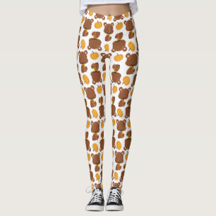 Pattern Of Bears, Cute Bears, Fall, Pumpkins Leggings