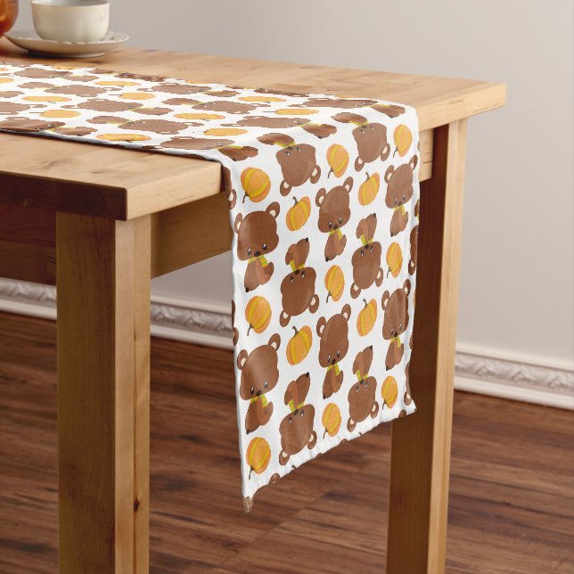 Pattern Of Bears, Cute Bears, Fall, Pumpkins Medium Table Runner (In Situ)