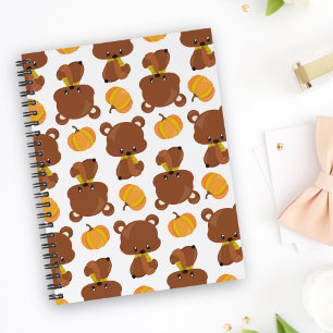 Pattern Of Bears, Cute Bears, Fall, Pumpkins Notebook