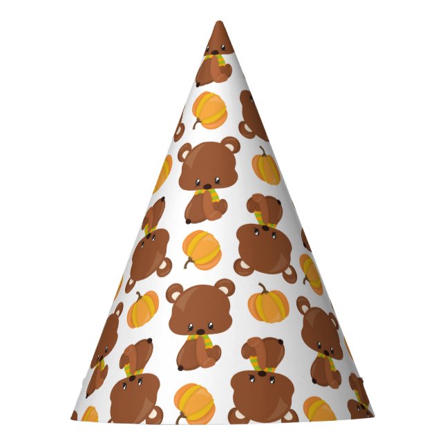 Pattern Of Bears, Cute Bears, Fall, Pumpkins Party Hat (Front)