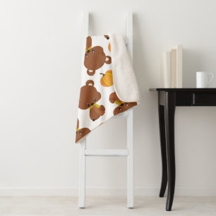 Pattern Of Bears, Cute Bears, Fall, Pumpkins Sherpa Blanket