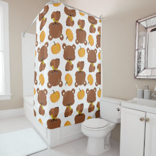 Pattern Of Bears, Cute Bears, Fall, Pumpkins Shower Curtain