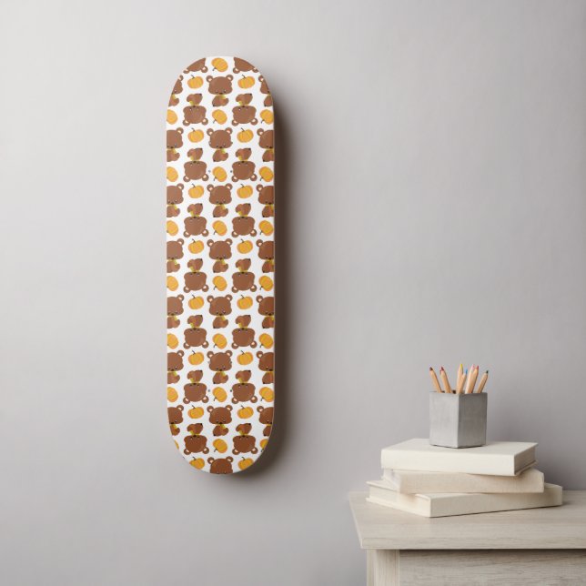 Pattern Of Bears, Cute Bears, Fall, Pumpkins Skateboard (Wall Art)