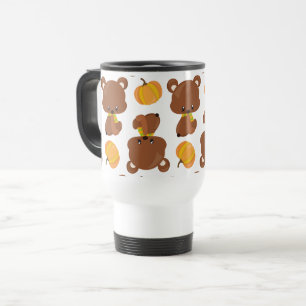 Pattern Of Bears, Cute Bears, Fall, Pumpkins Travel Mug