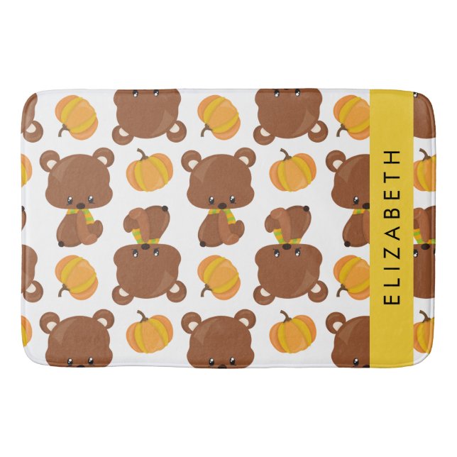 Pattern Of Bears, Cute Bears, Pumpkin, Your Name Bath Mat (Front)