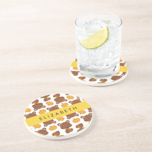 Pattern Of Bears, Cute Bears, Pumpkin, Your Name Coaster
