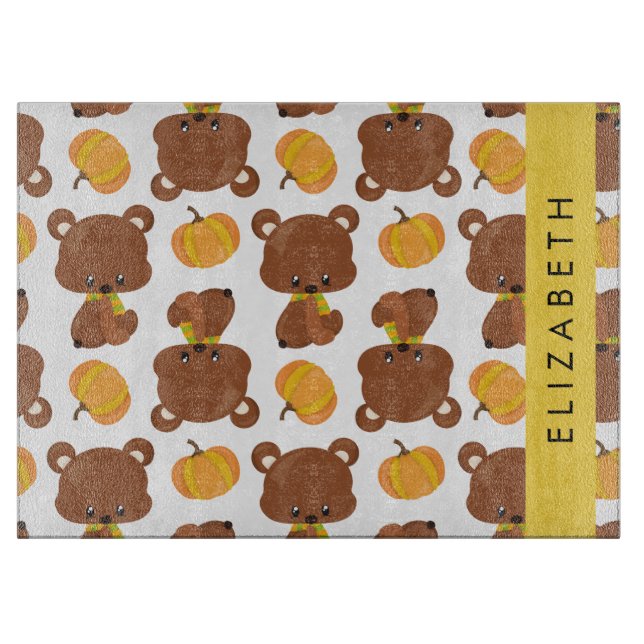 Pattern Of Bears, Cute Bears, Pumpkin, Your Name Cutting Board (Front)