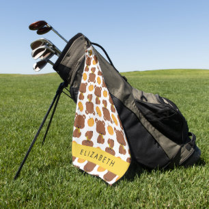 Pattern Of Bears, Cute Bears, Pumpkin, Your Name Golf Towel