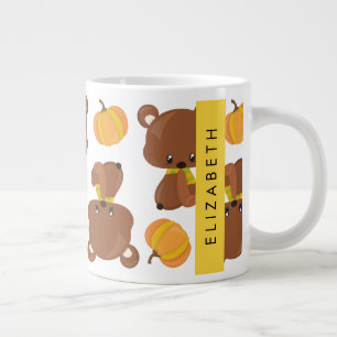 Pattern Of Bears, Cute Bears, Pumpkin, Your Name Large Coffee Mug