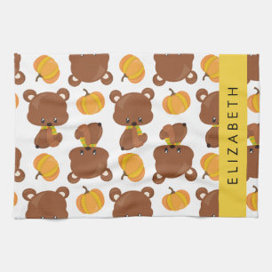 Pattern Of Bears, Cute Bears, Pumpkin, Your Name Tea Towel