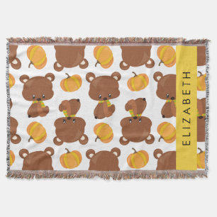 Pattern Of Bears, Cute Bears, Pumpkin, Your Name Throw Blanket