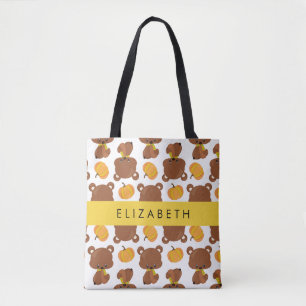 Pattern Of Bears, Cute Bears, Pumpkin, Your Name Tote Bag