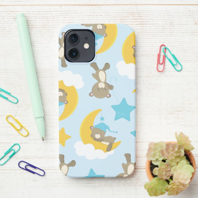 Pattern Of Bears, Cute Bears, Teddy Bears, Stars iPhone Case (On Desk)
