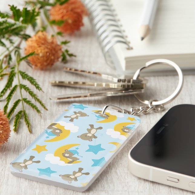 Pattern Of Bears, Cute Bears, Teddy Bears, Stars Key Ring (Front Right)